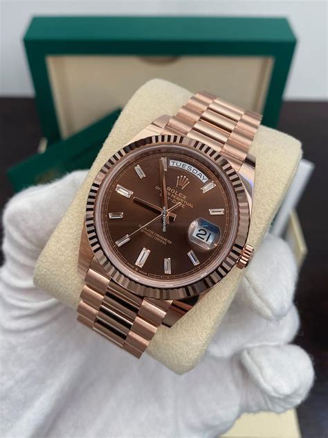 rolex rose gold day date chocolate dial|Rolex Day-Date 40 228235.